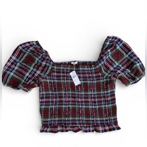 NWT American Eagle Outfitters Plaid Puff Sleeve Crop Top - XL